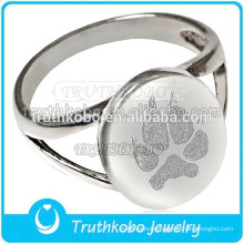 Stainless Steel Cremation Urn Keepsake Pet Ring Memorial Dog Paw Print Cremation Ring